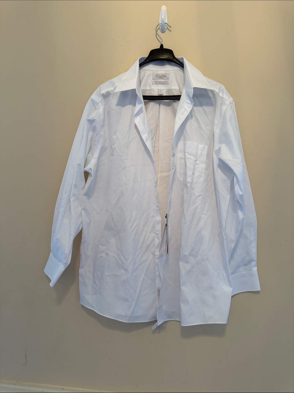 NWT Roundtree & Yorke Gold Label White Fitted 100% Cotton Dress Shirt 17.5